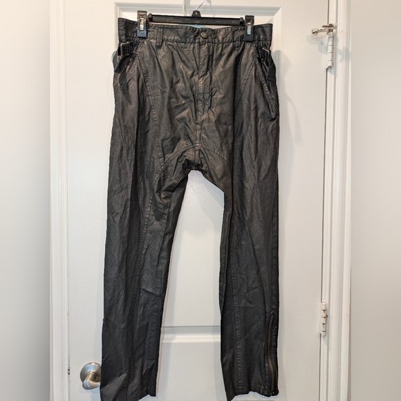 Helmut Lang Waxed Coated Cotton Zipper Ankle Pants Black Size 32